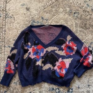 Anthropologie Abstract Distressed V-Neck Sweater